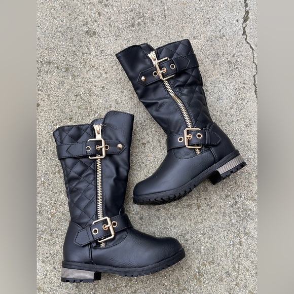 Infant toddler quilted gold buckle long boots with zipper - Picture 1 of 4